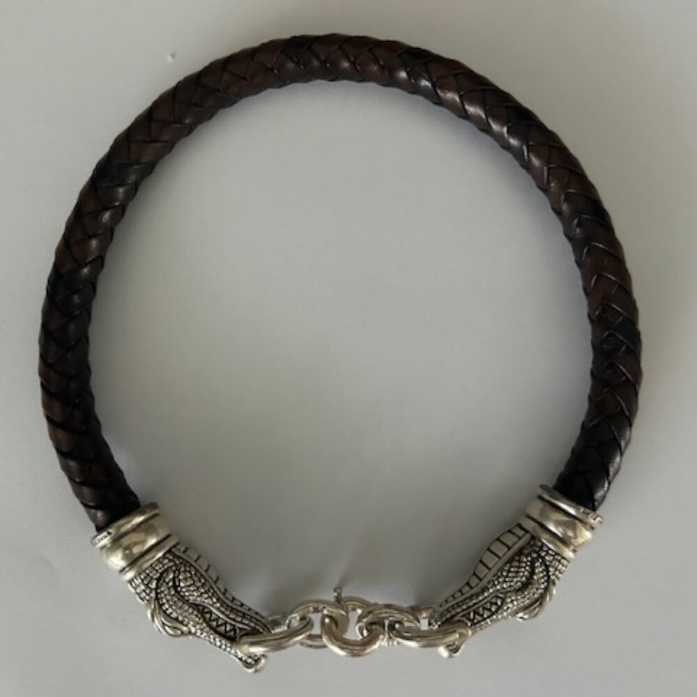 Vintage Barry Kieselstein Cord Leather Alligator Necklace with Sterling Silver